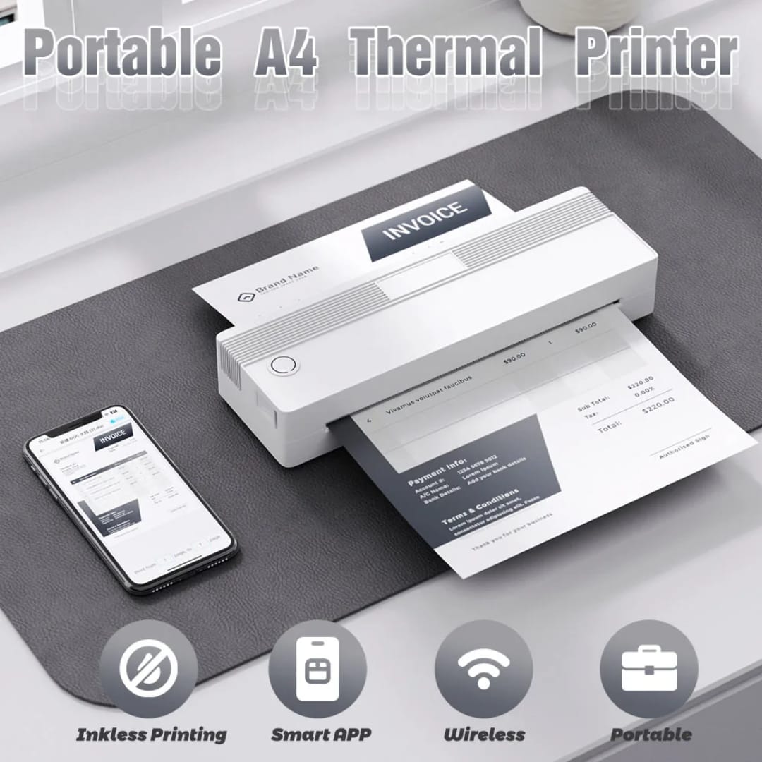 Impresora Térmica Portátil A4 Bluetooth sin Tinta